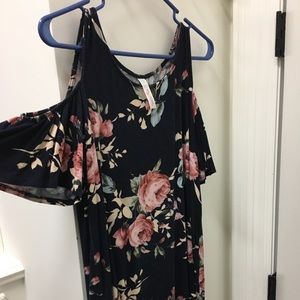 Navy Cold Shoulder Floral Top